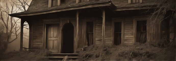 Old Abandoned House With Dark Windows and a Creepy Entrance