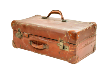 Vintage leather suitcase with wear and tear, perfect for evoking a sense of nostalgia and adventure in travel-themed projects.