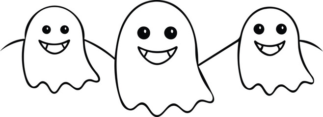 Obraz premium Halloween ghosts line art with editable vector collections