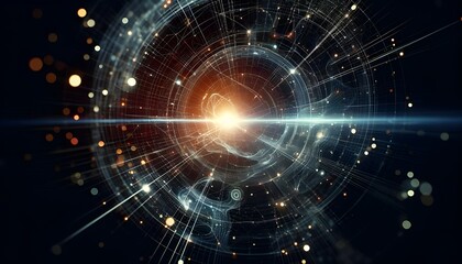 Obraz premium An abstract glowing light pattern against a dark backdrop, concept of futuristic technology.