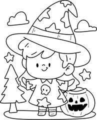 Halloween, Ghost, Party, Fun, Hand Drawn, Coloring, Illustration, Card