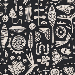 Naklejka premium Seamless drawn pattern. Stylized silhouette plant forms. 