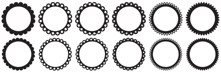 Scalloped edge round stroke set. Vintage lace frames, heart, star shapes and frill ornaments