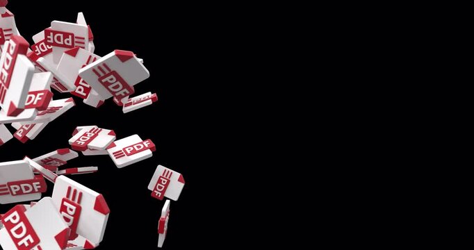 3D PDF Icons Flying On Alpha Channel