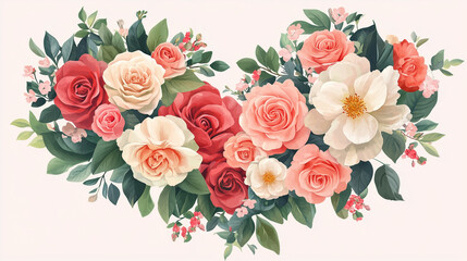 A heart shape made of soft pink and cream roses