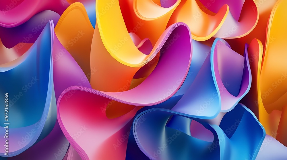 Poster abstract colorful wavy background with layered paper effect.