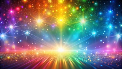 Fototapeta premium • Holographic rainbow gradients radiate colorful light, showered with sparkling sparkles that glimmer beneath a