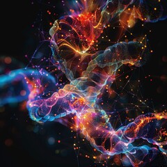 Obraz premium Abstract swirling light forms in vibrant colors against a black background. A concept for science, technology, or spirituality.