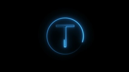 Blue Neon Letter Font Sign Illustration on Black Background.