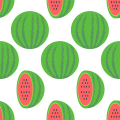 Pattern of watermelon in white background, flat vector style