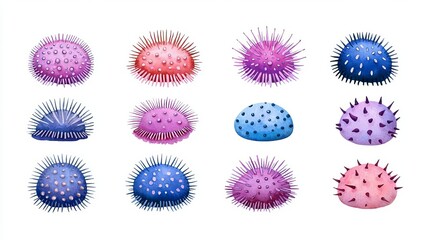 Colorful abstract shapes with spikes, ideal for creative projects, backgrounds, or science-themed designs.