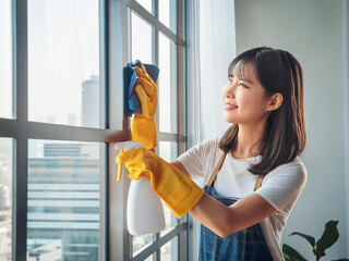 掃除をする女性