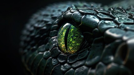 Fototapeta premium Close-up of a snake's eye, showcasing intricate scales and vibrant colors.