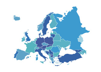 Europe map on white background. All countries in Europe different colors. Can use for printing, website, presentation element, textile. World map vector illustration, high-resolution, travel.