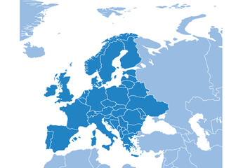 Europe map on white background. All countries in Europe different colors. Can use for printing, website, presentation element, textile. World map vector illustration, high-resolution, travel.