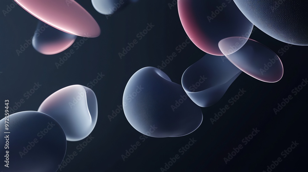 Aufkleber abstract 3d render of organic shapes floating in dark space.