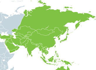 Obraz premium Asia map on white background. All countries in Asia different colors. Can use for printing, website, presentation element, textile. World map vector illustration, high-resolution, travel.