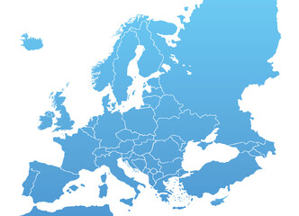 Obraz premium Europe map on white background. All countries in Europe Modern color. Can use for printing, website, presentation element, textile. World map vector illustration, high-resolution, travel.