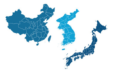 East Asia map on white background. countries in East Asia Modern color. Can use for printing, website, presentation element, textile. World map vector illustration, high-resolution, travel.