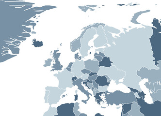 Europe map on white background. All countries in Europe different colors. Can use for printing, website, presentation element, textile. World map vector illustration, high-resolution, travel.