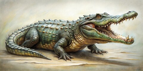 Naklejka premium Pencils and charcoal merge to conjure a beast with skin like rough-hewn stone, eyes like darkest night.