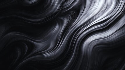 Fototapeta premium Abstract black and silver wavy texture resembling flowing fabric or liquid.