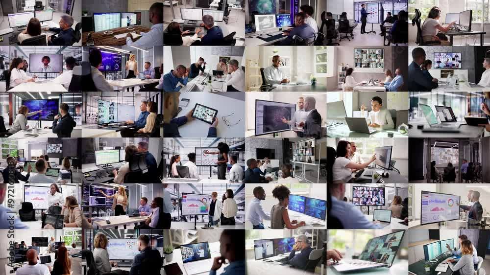 Aufkleber diverse team training on computers