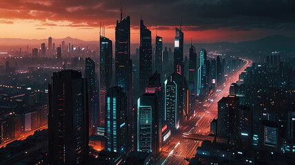 Urban Cyberpunk Cityscape. Generative AI