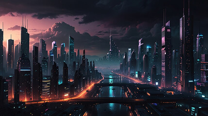 Urban Cyberpunk Cityscape. Generative AI