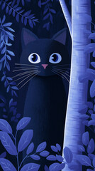 Purple Kitty in Enchanted Forest: Mystical Illustration for Dark Background Phone Wallpaper