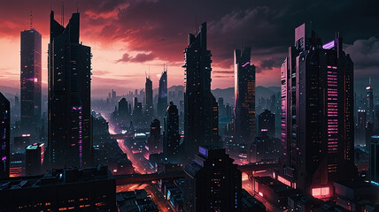 Urban Cyberpunk Cityscape. Generative AI