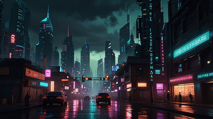Urban Cyberpunk Cityscape. Generative AI