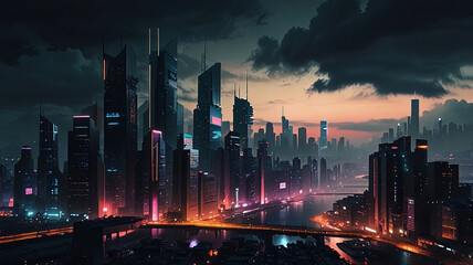 Urban Cyberpunk Cityscape. Generative AI