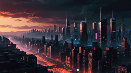 Urban Cyberpunk Cityscape. Generative AI