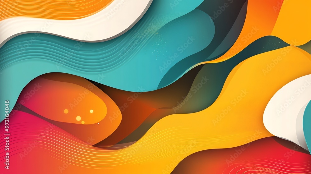 Poster abstract colorful wavy background with layered paper effect.