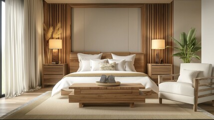 Modern bedroom interior with bed