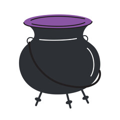 Witch cauldron for potions, perfect for Halloween decor and spooky scenes. Vector illustration with mystical and eerie atmosphere, ideal for fantasy and Halloween themed designs