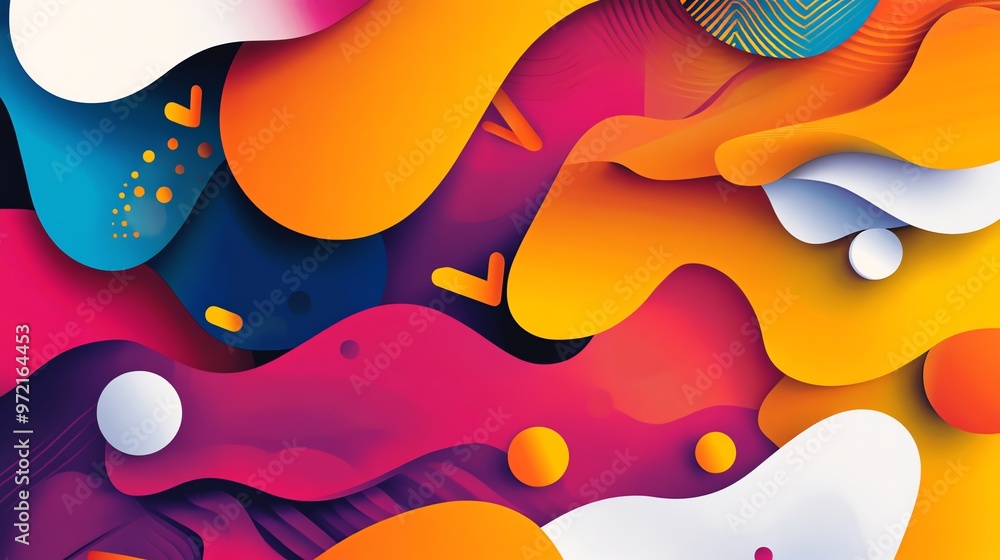 Poster abstract colorful background with overlapping fluid shapes.