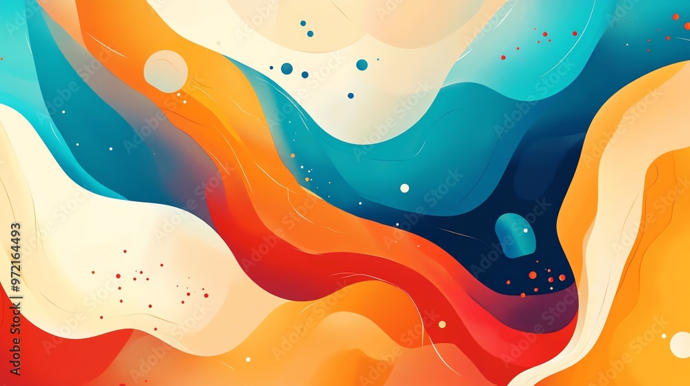 Poster abstract colorful waves and dots background.