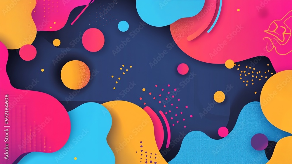 Poster abstract colorful background with fluid shapes and dots.