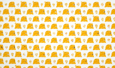 illustration of bears animals in nature. Big trees and forest. Repeated and decorative designs are used for packaging, decorating, interior design, wallpapers, banners
