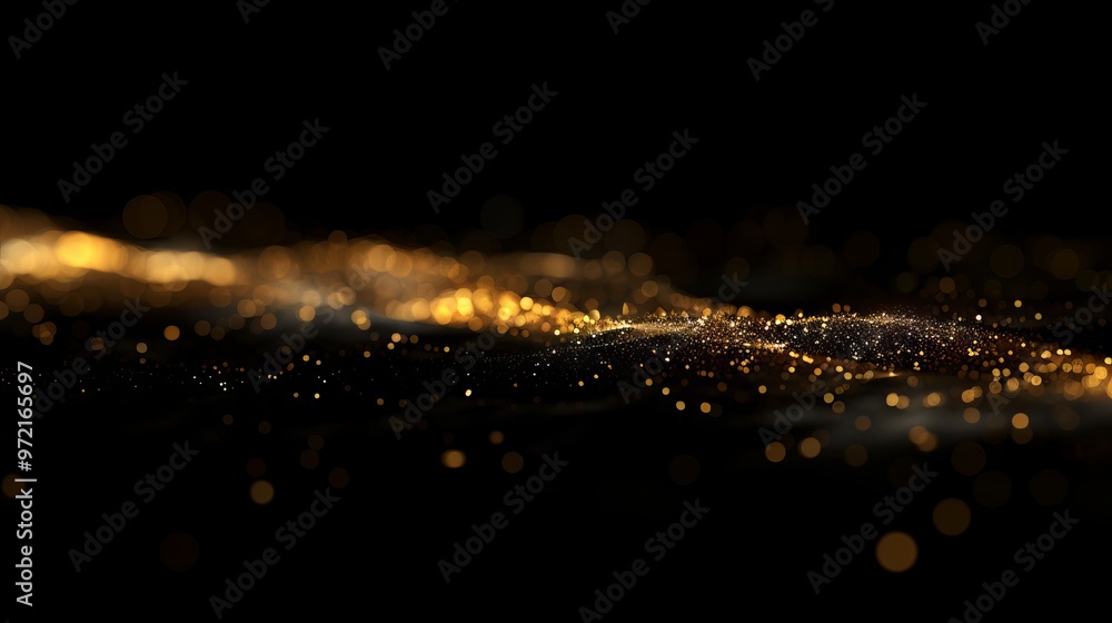 Poster abstract background with shiny gold sparkles and defocused bokeh lights on black - perfect for festi