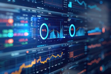 Obraz premium Digital dashboard showing AI-powered stock market analysis with real-time data and cutting-edge financial tools