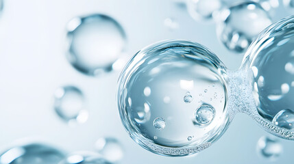 close-up of hyaluronic acid bubbles floating gracefully in a transparent serum