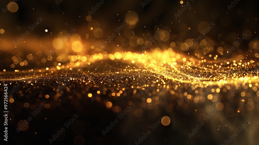 Poster abstract background with shiny gold sparkles and defocused bokeh lights on black - perfect for festi