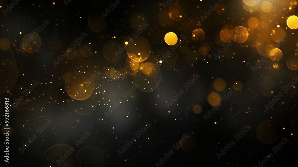 Poster abstract background with shiny gold sparkles and defocused bokeh lights on black - perfect for festi
