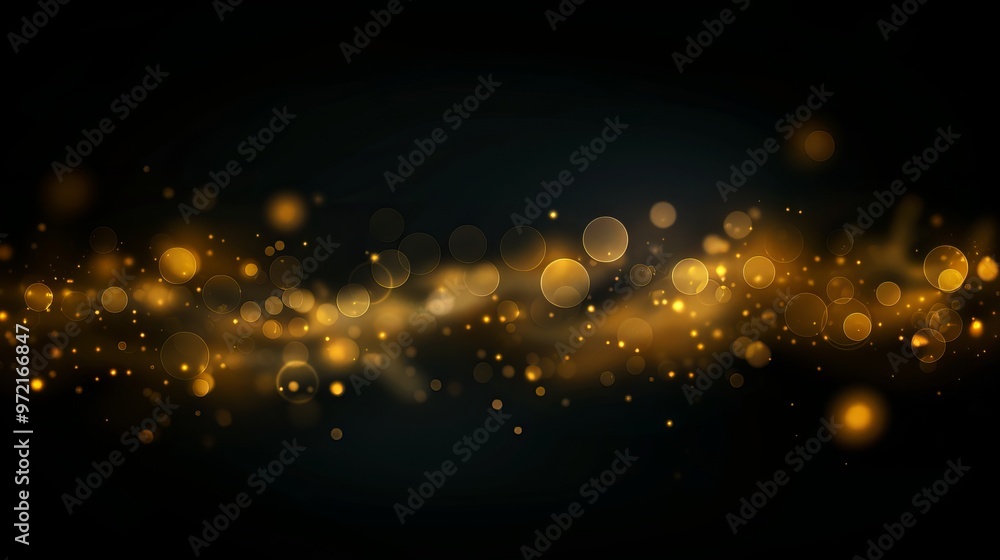 Poster abstract background with shiny gold sparkles and defocused bokeh lights on black - perfect for festi