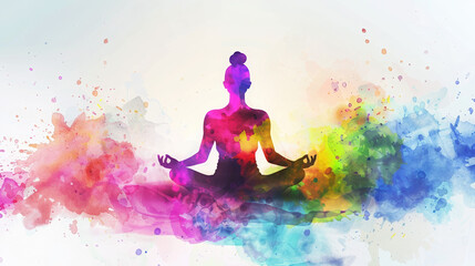 yoga meditation spirituality wellness relaxation mindfulness balance peace harmony silhouette colorful splash art abstract inner peace spiritual growth 