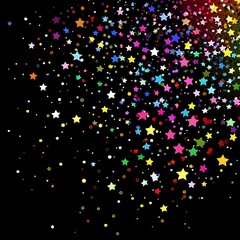 Gold or colorful stars confetti texture overlay isolated on black background