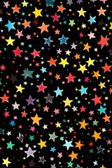 Gold or colorful stars confetti texture overlay isolated on black background